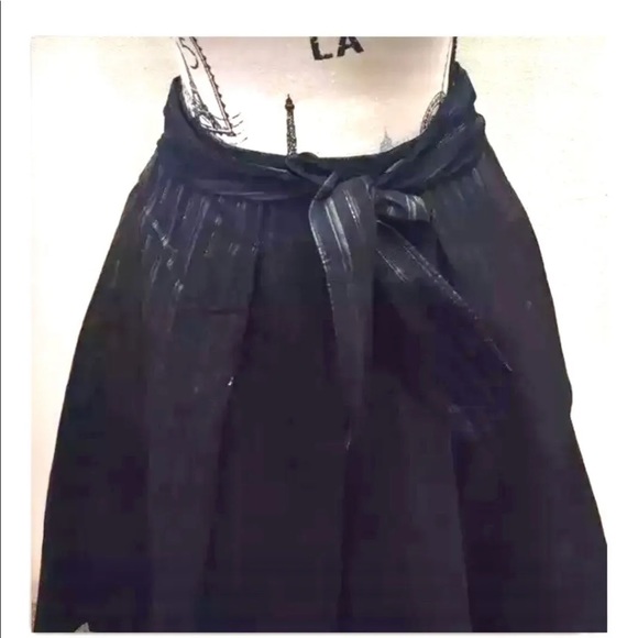 Zara Women Skirt  Black Brown Striped Pleated Large Bow Belt  Metallic L - Picture 2 of 12